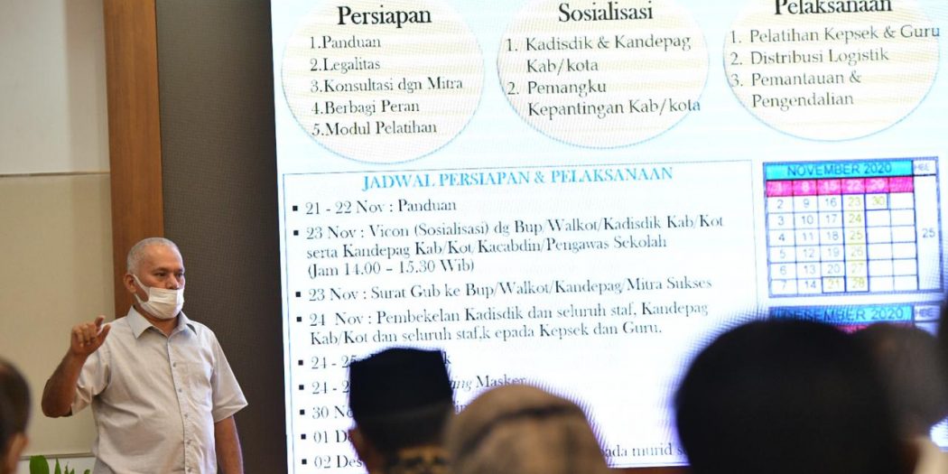 Aksi Guru Pakaikan Masker Serentak Kepada Sejuta Siswa di Aceh