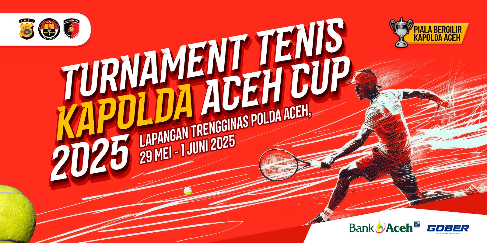 23 Tim Berebut Piala Bergilir di Turnamen Tenis Kapolda Aceh Cup 2025