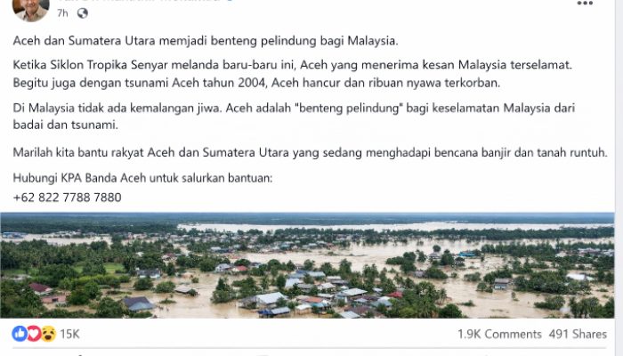 Mahathir Mohamad: Aceh Sebagai “Pelindung” Malaysia dari Bencana