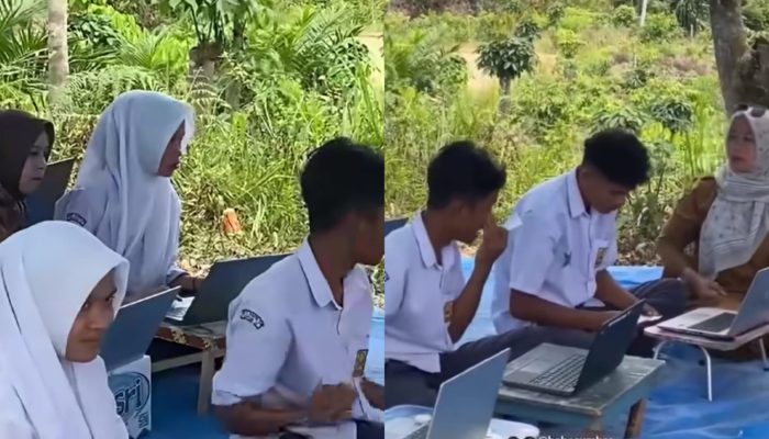 Viral Siswa SMP di Sumbar Ujian di Atas Bukit Demi Sinyal Internet