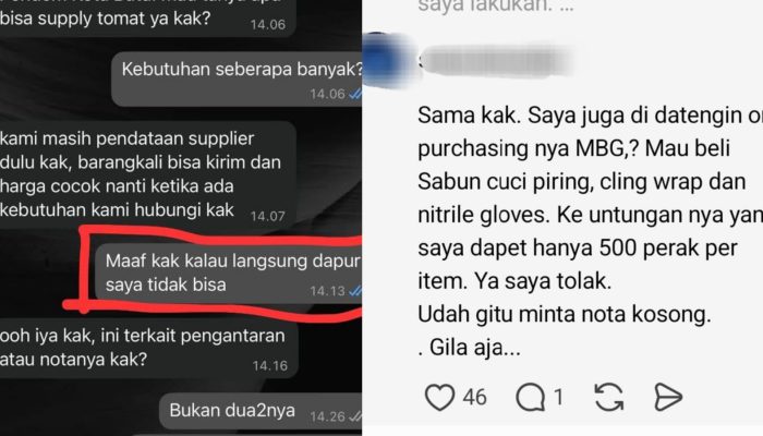 SPPG MBG Dituding Minta Harga Murah hingga Nota Kosong, Curhatan Supplier Viral di Media Sosial
